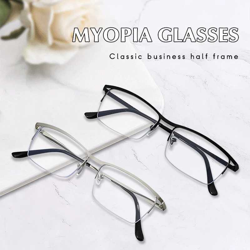 Half Frame Myopia Glasses Men Classic Rectangle Anti Blue Light Computer Eyeglasses Male Business Anti Fatigue Eyewear 0 To -600 W250513