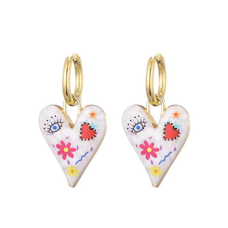 New Trendy Cute Heart Eye Stainless Steel Hoop Earrings For Women Colorful Vintage Enamel Gold Color Pendant Love Female Jewelry Y250510