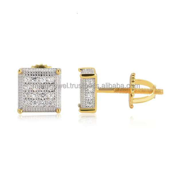 Mens Classy Big Size Stud Earring Big Square Shape Iced Out Sterling Silver Vvs Moissanite Diamond Earring Hip Hop Earring