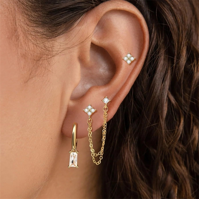 3PCS Exquisite Stainless Steel 12 Birthstone Earrings Set for Woman Cartilage Piercing Earrings Fashion Jewelry 250512