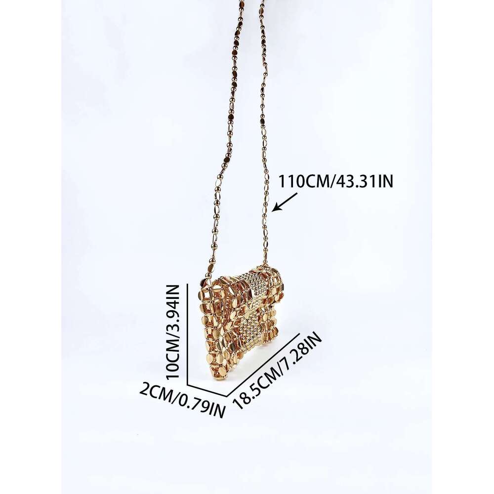 New niche design gold chain mobile phone zero wallet women's handmade beaded woven crossbody bag
