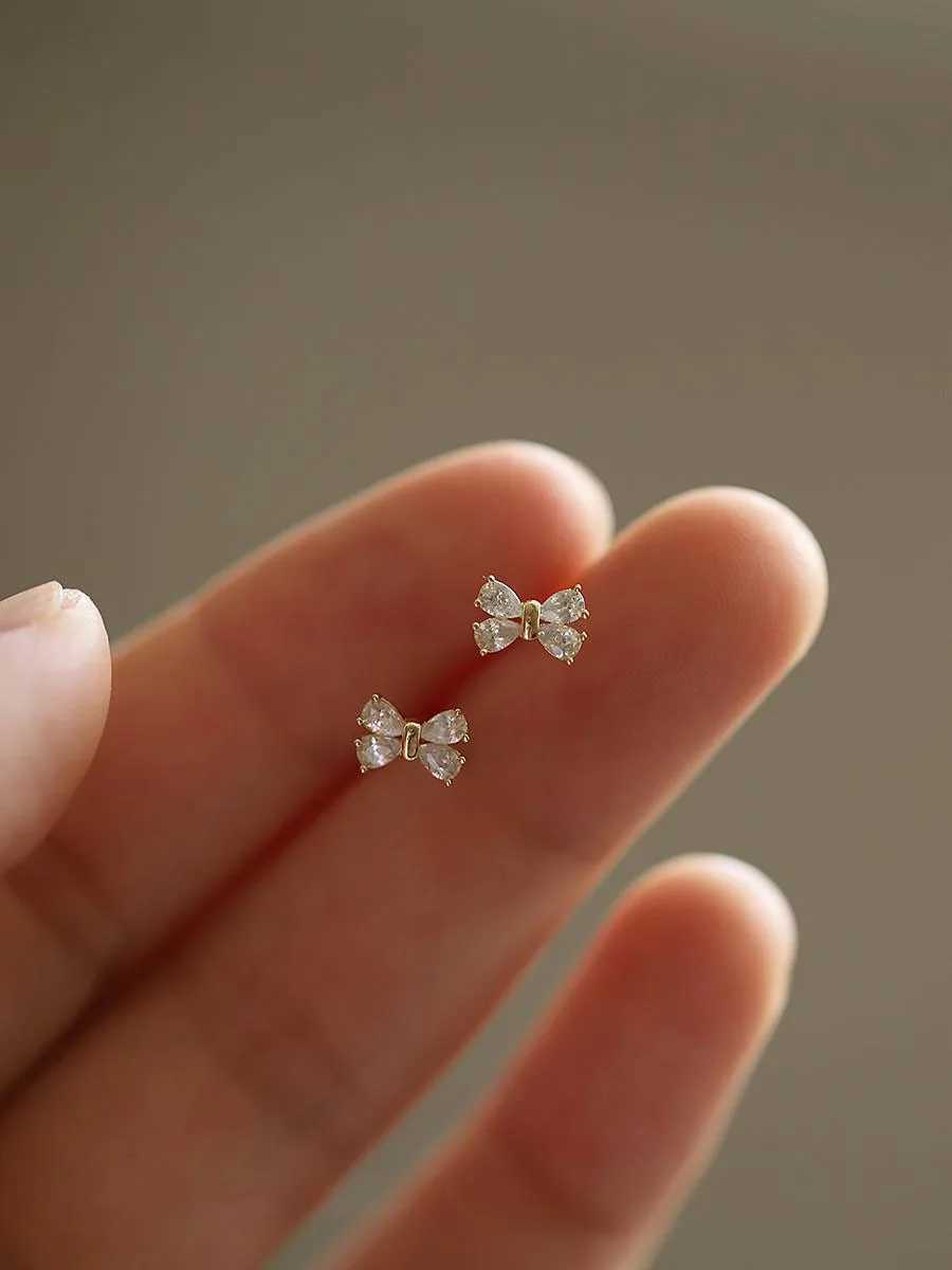 925 Silver Needle Simple Shiny Zircon Earrings Gold Plating Jewelry Crystal Stud Earrings Women Y250510