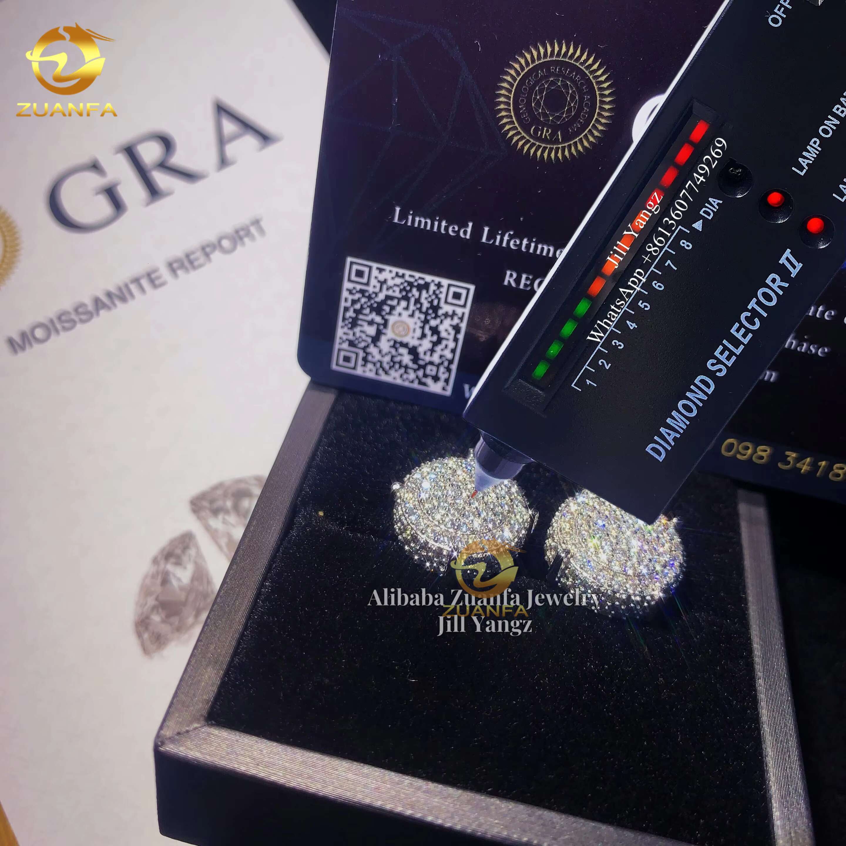 Thick Big Size Moissanite Stud Earrings14mm Density Iced out Round Circle Silver Wedding Jewelry Accessories Hip Hop Jewelry