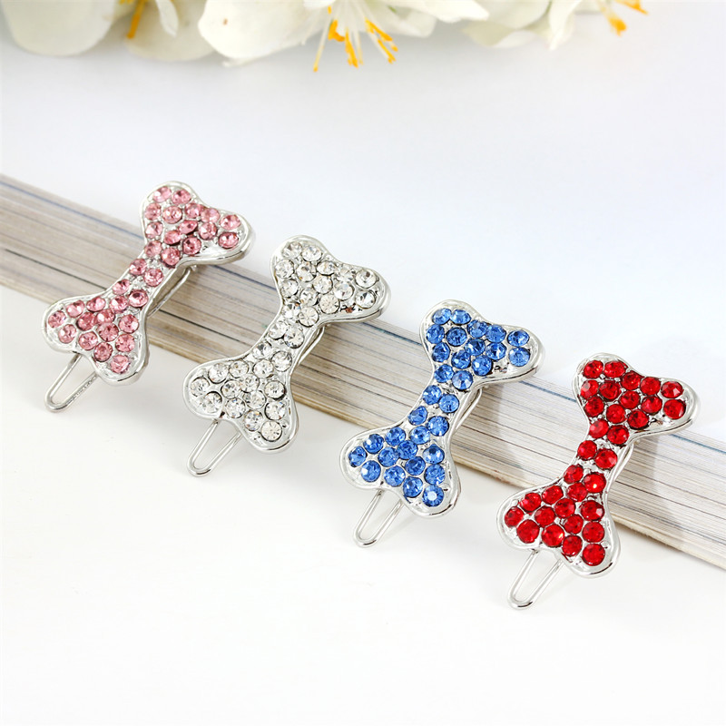 5 Pcs Girl Dog Hair Clips Cute Dog Bone Hairpin Pink Hair Barrettes Rhinestones Dog Hair Pins for Puppy Kitten Pet Party Birthday Hair Grooming Access