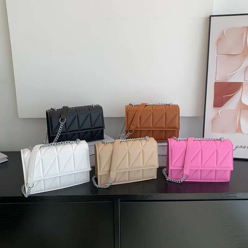 ddmy Chain Solid Color Strap Flap Shoulder Bag Ladies Handbags, Embroidery Plaid Crossbody Bags For Women Daily Used Handbags,