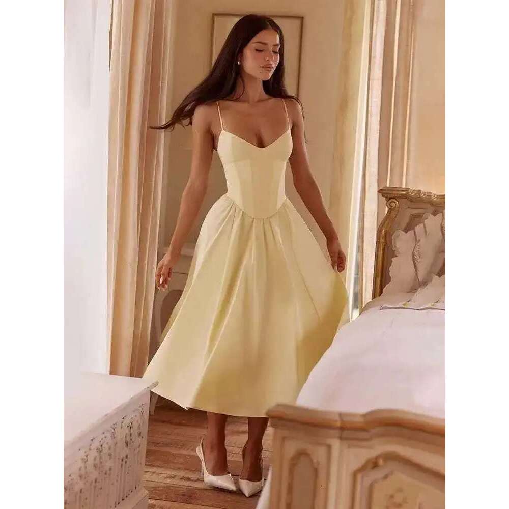 Townlike Elegant Midi Long Waist Wrap A-line Women Spaghetti Strap 2025 Spring Summer Dress Nightclub Sexy Party Dresses