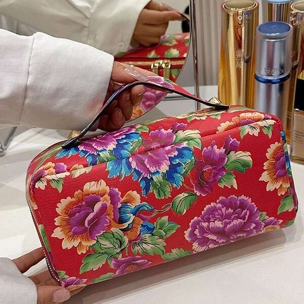 New Portable Internet Celebrity Northeast Dahua Ethnic Style Celebration Large Capacity Makeup Storage Bag, Toilet Bag B5