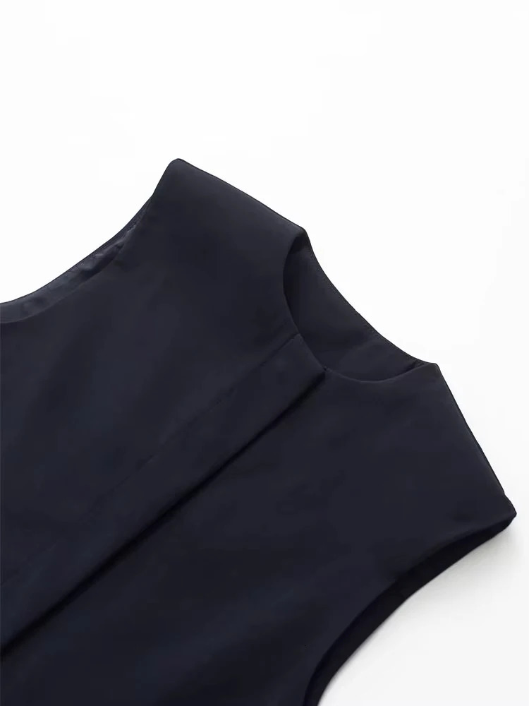 TRZA Womens Unique Shoulder Bordered Waist Coat ONeck Sleeveless Snap on Fashion Top 250506
