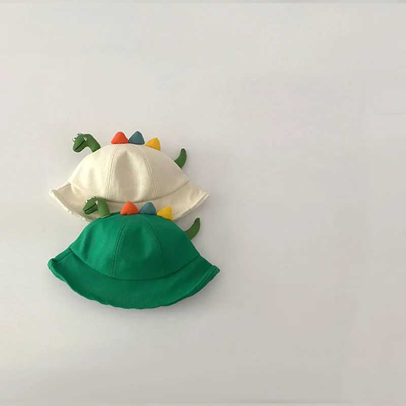 Cute Dinosaur Baby Bucket Hat Cartoon Kids Fisherman Cap 1-4year Boys Girls Solid Cotton Outdoor Sun Visors Children Basin Caps R250512