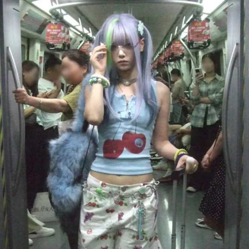 Karrram Japanese Y2k Tank Top Vintage Harajuku Ribbbed Top Trashy 2000s Zipper Tanktop Grunge Aesthetics Crop Top American Retro M250513