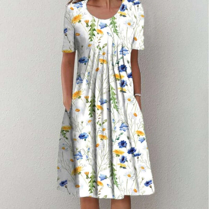 Women Clothes Dress Spring Summer Women S New Casual Print Round Neck Short Sleeve Dress KQ