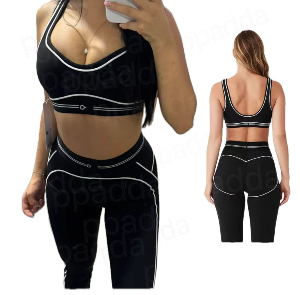 top Yoga Set Seamless Tops Sports Heart Throb Bra+Leggings High End White Striped Low Back Dance Yoga Outfits Summer Women's Running Fitness Gym Pilates Muse Suit Set