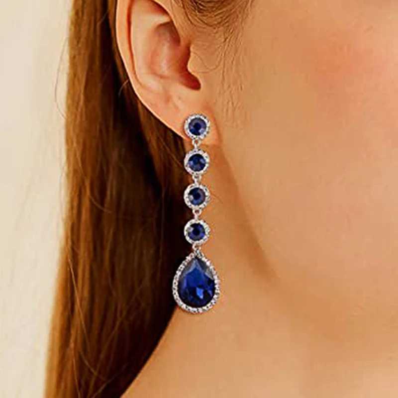 Huitan Temperament Elegant Blue CZ Dangle Earrings for Women Fashion Versatile Bride Wedding Engagement Accessories Hot Jewelry Y250510