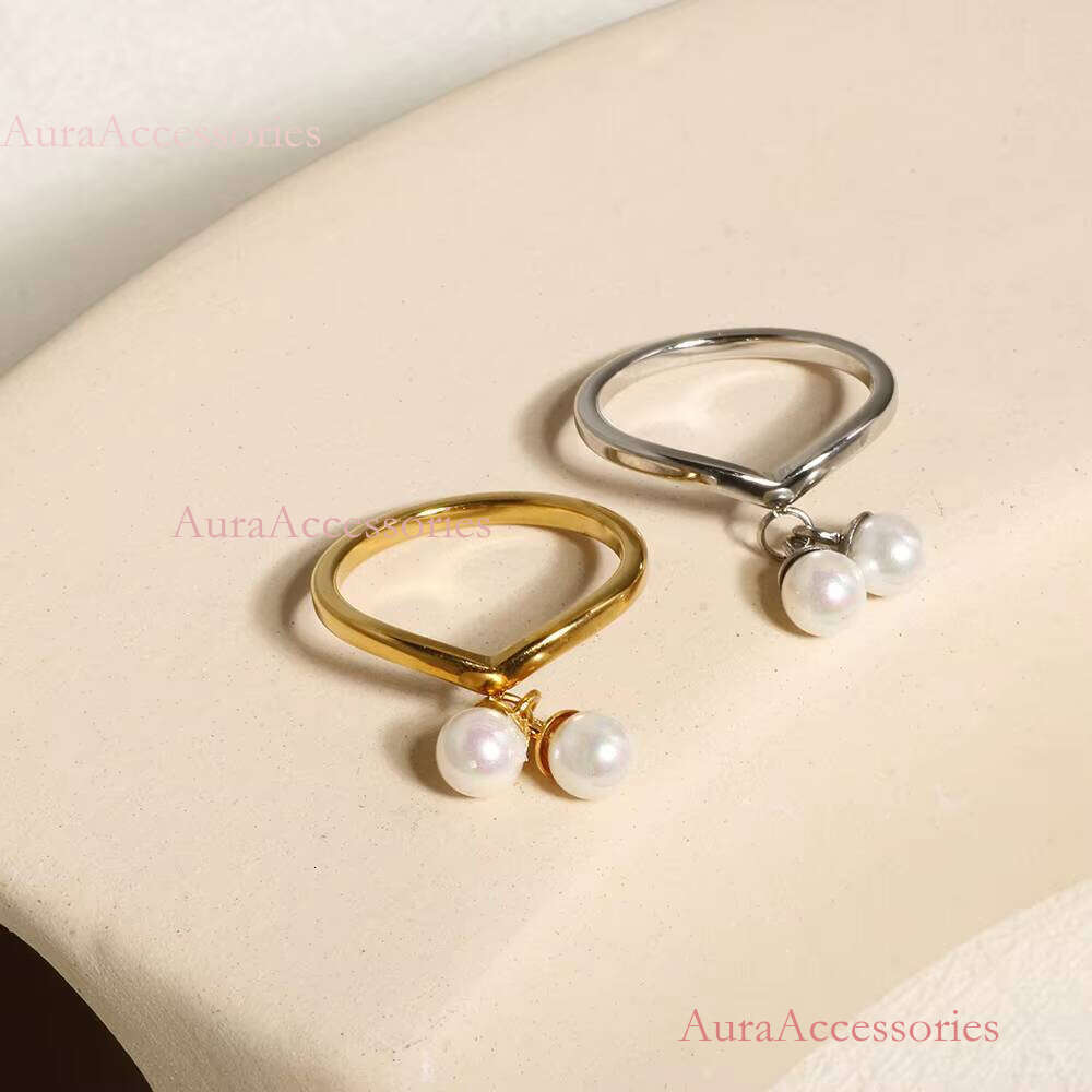 Tarnish Free Hypoallergenic Wholesale Custom Stainless Steel Gold Plated Pearl Ring for Women