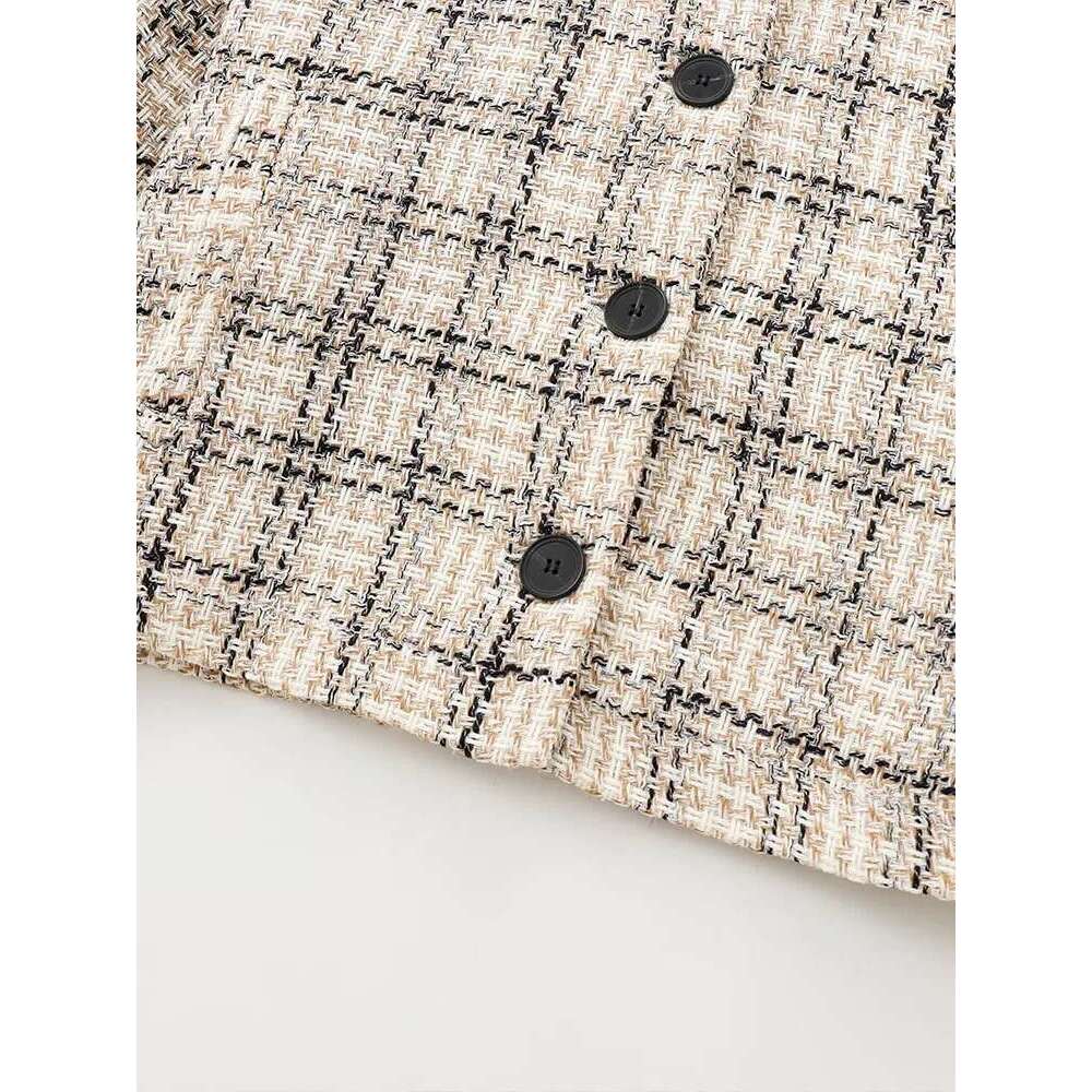 European and American autumn new style retro plaid long-sleeved lapel short casual jacket for women