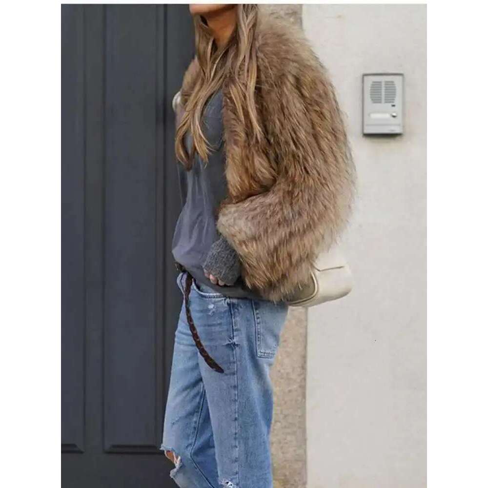LGRQ 2025 New Fur Fashion Women Clothes, Full Sleeves Wool Blends Khaki Color Open Over Coat ,Wq1009604l Designer