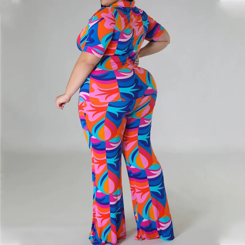 Perl Plus Size Printed Curve Two Piece Set Womens Holiday Single Chest TopPants Street Matching 250506