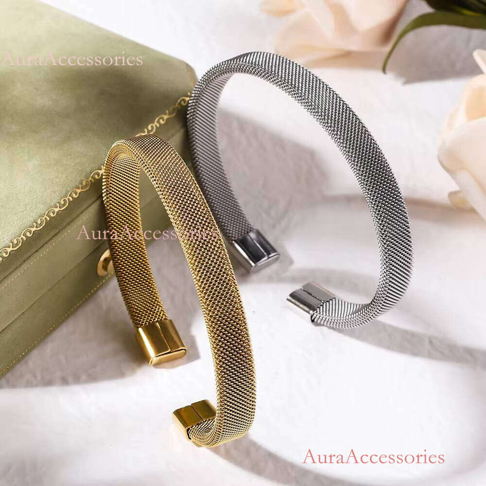 Ins French Style Weaving Design Adjustable Bracelet Jewelry Gold Plated Mesh Open Cuff Bracelets & Bangles