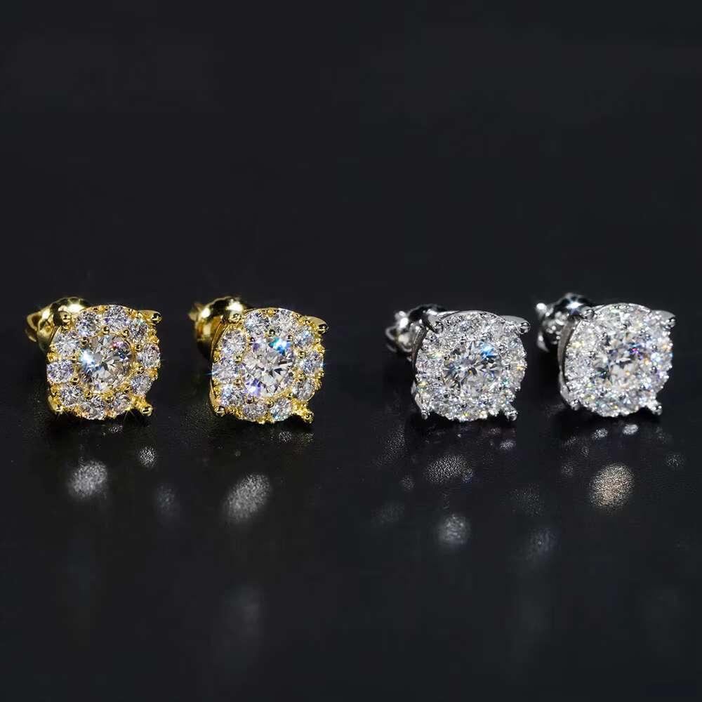 Ins Hot Moissanite Earrings for Women S925 Silver Iced Out Ear Studs Pass Diamonds Tester Hip Hop Jewelry Fashion Round Earrings