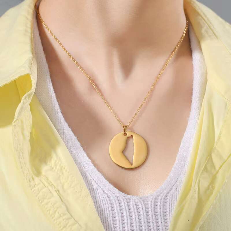Stainless steel women's flag, Israel map necklace, Palestine pendant necklace