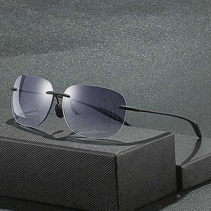 Fashion Ultralight Bifocal Glasses Trendy Anti-blue Near and Far Reading Glasses Sqaure Rimless UV400 Sunglasses for Men Women W250513