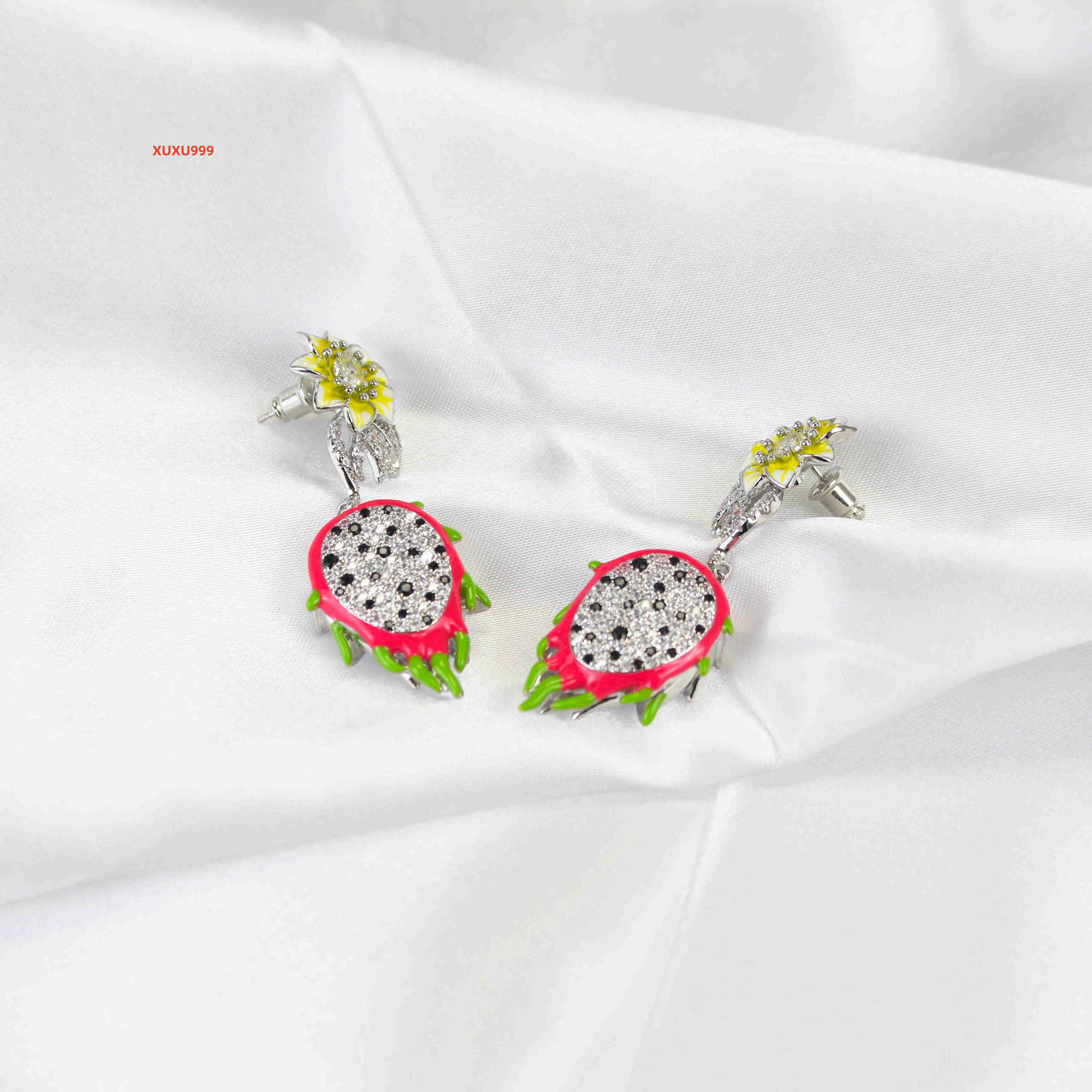 High Quality Women Earrings 925 Silver Brooch Gemstone Flower Inlay Women Fashion Jewelry New Design Fruit Shape