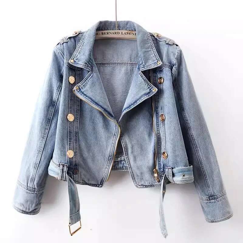2025 Spring Autumn New High Waist Zipper Long Sleeve Denim Coat Women's Casual Short Loose Jean Top Motorcycle Jackets Female