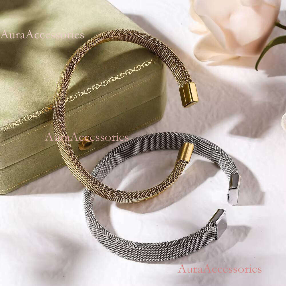 Ins French Style Weaving Design Adjustable Bracelet Jewelry Gold Plated Mesh Open Cuff Bracelets & Bangles