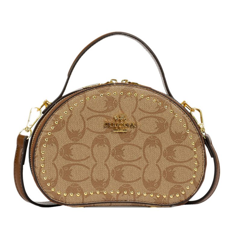 Versatile small round bag, fashionable box handbag new embossed print single-shoulder bag 2025