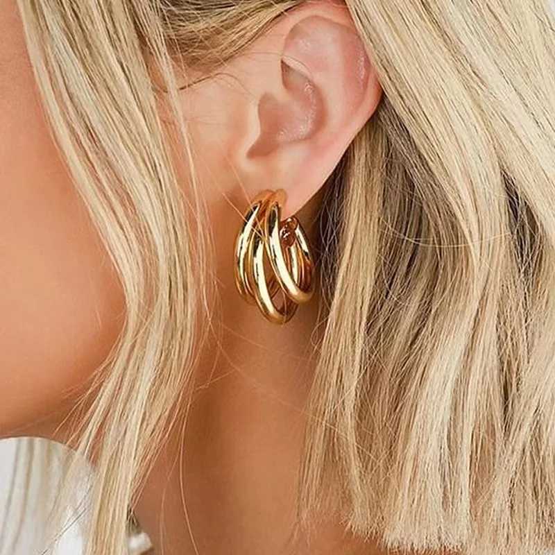 Stainless Steel Smooth Metal Chunky Hoop Earrings for Women Fashion Round Circle Hoops Statement Earrings 2024 Trendy Jewelry Y250510