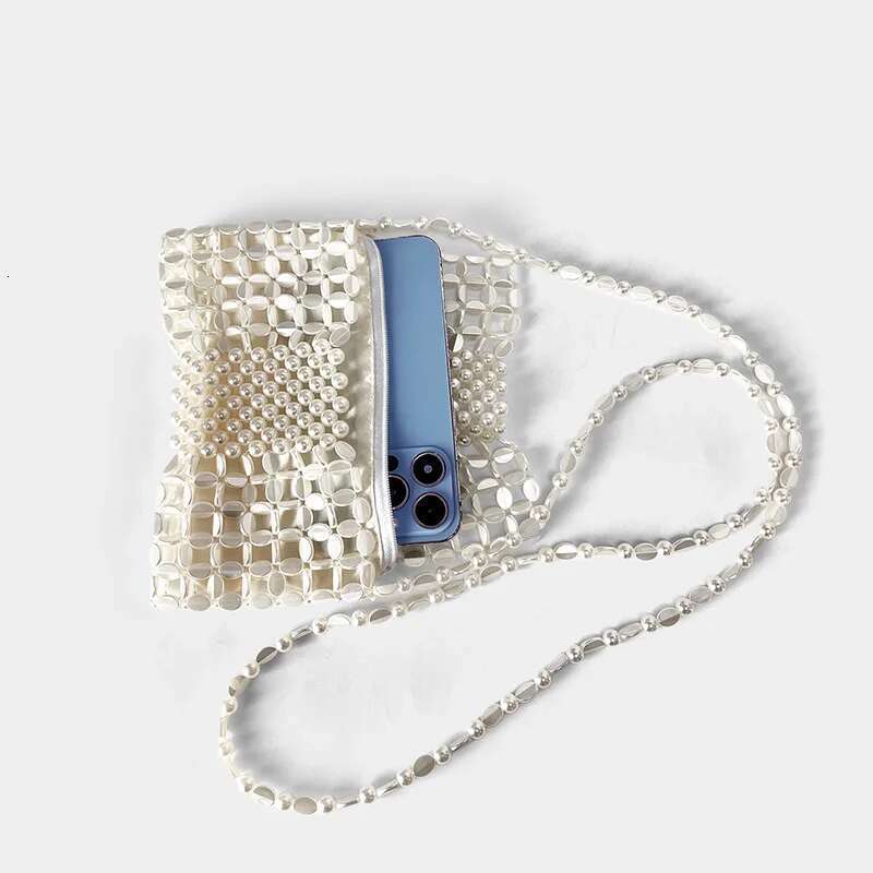 New niche design gold chain mobile phone zero wallet women's handmade beaded woven crossbody bag