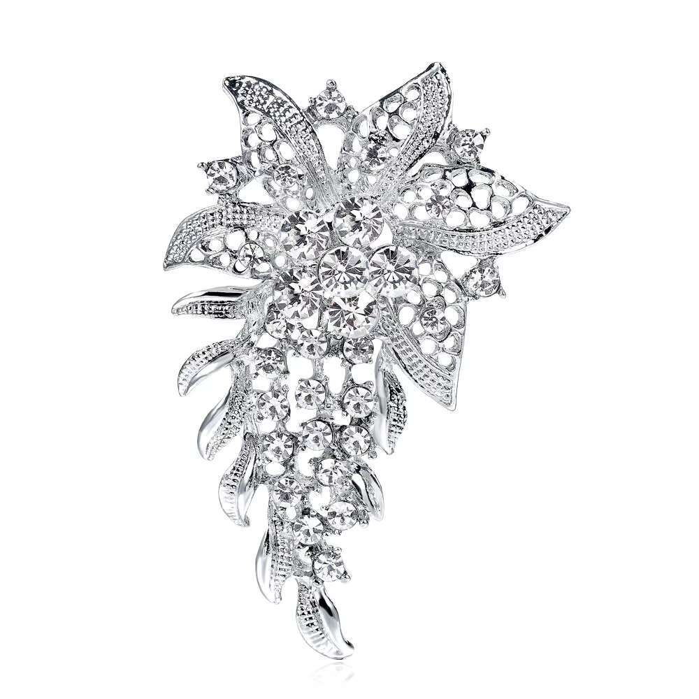 Vintage Bridal Brooch Rhinestone Alloy Flower Brooch Embellishment Clear Broach Pin Wedding Brooches