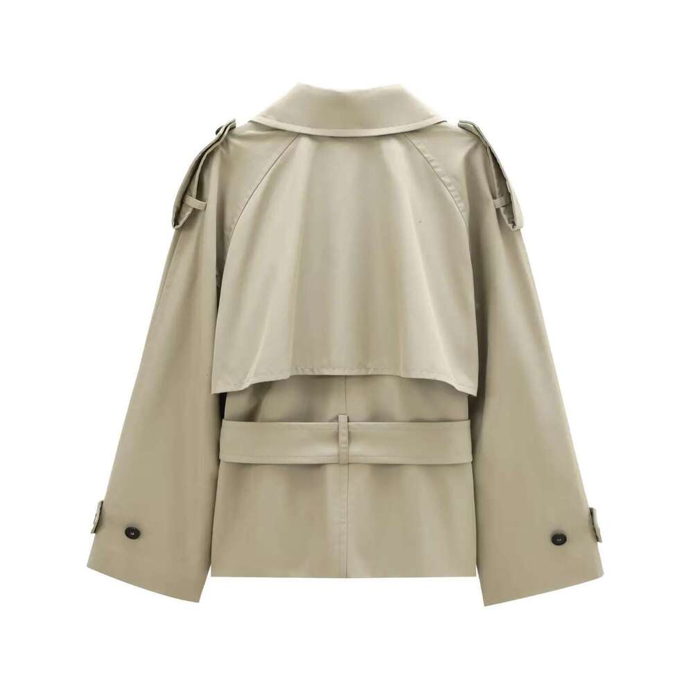 PB&ZA Women Autumn New Fashion Short Trench Coat Retro Long Sleeve Button Casual Outerwear Chic Overcoat