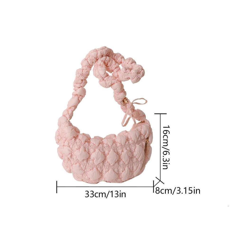 Women Cloud Pleatd Nylon Quilted Crossbody Bag Zipper Solid Color Drawstring Strap Adjustable Female Casual Handbag