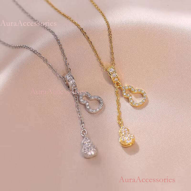 Fashion Stainless Chain Pendant Full Dia Zircon Titanium Steel Jewelry Gourd Necklace