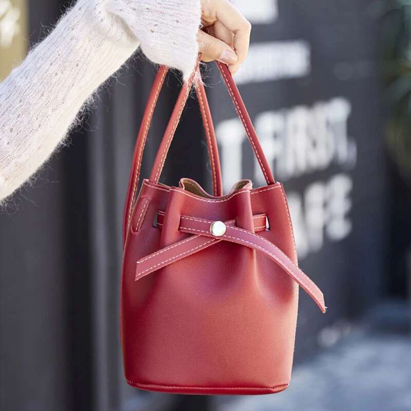 Hand Ladies Women's Crossbody Bags Large Capacity PU Leather Portable Cross Body Bucket Single Shoulder Bag