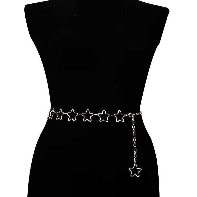 Simplicity Single-layer Four Leaf Star Alloy Waist Chain Street Photo Womens Body ChainT250513