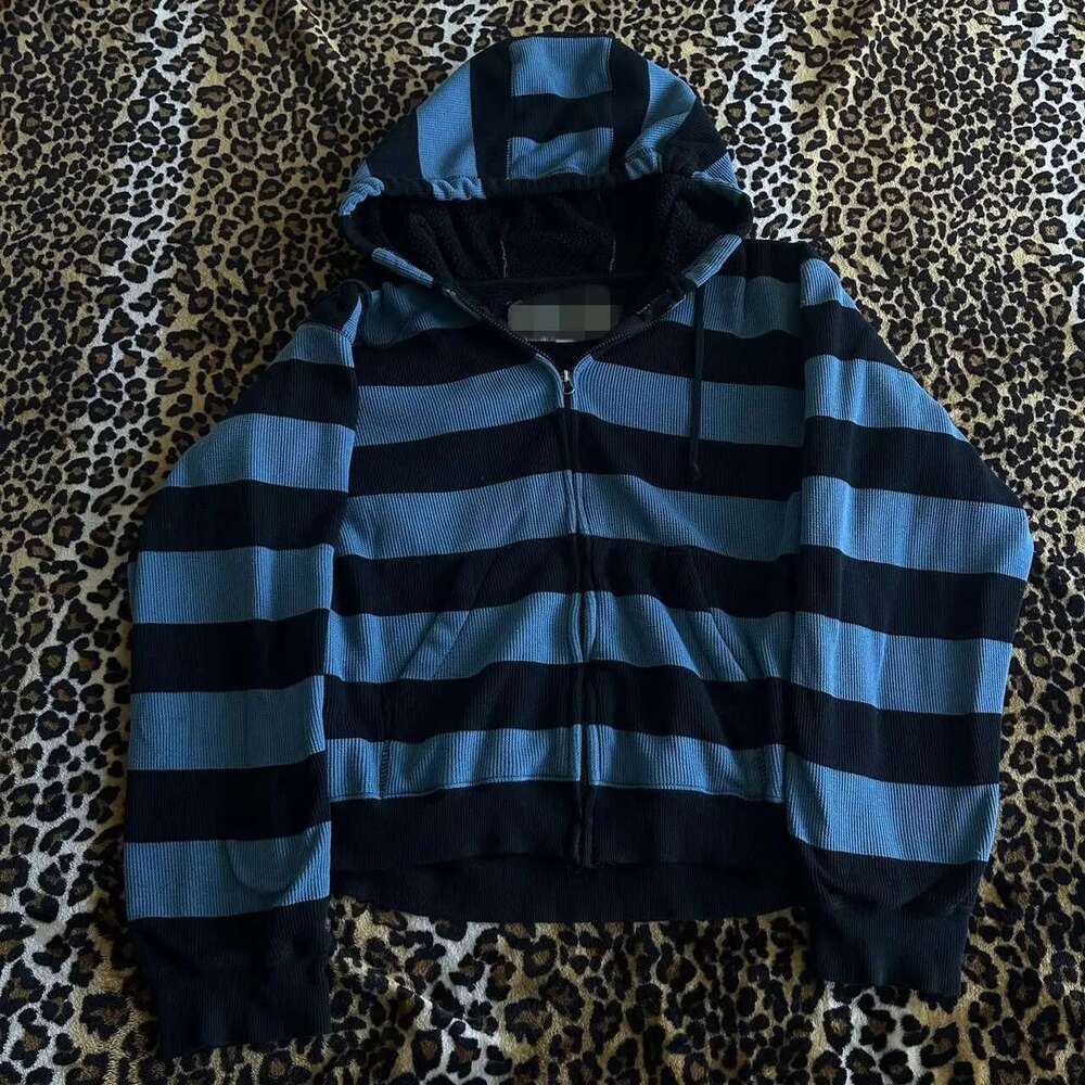 Combhasaki Women's Y2K Vintage Zip-up Loose Fit Sweatshirts Coat Aesthetic Striped Oversized Grunge Hooded Jacket with Pockets