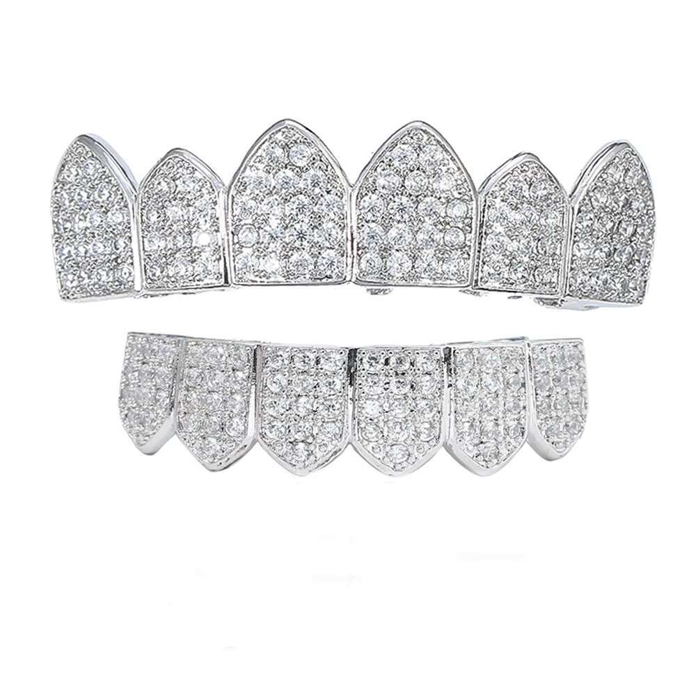 BES Custom Made Personalized 925 Silver VVS D Moissanite Diamond Mens Hip Hop 14k White Gold Plate Grillz Teeth Hip Hop Jewelry