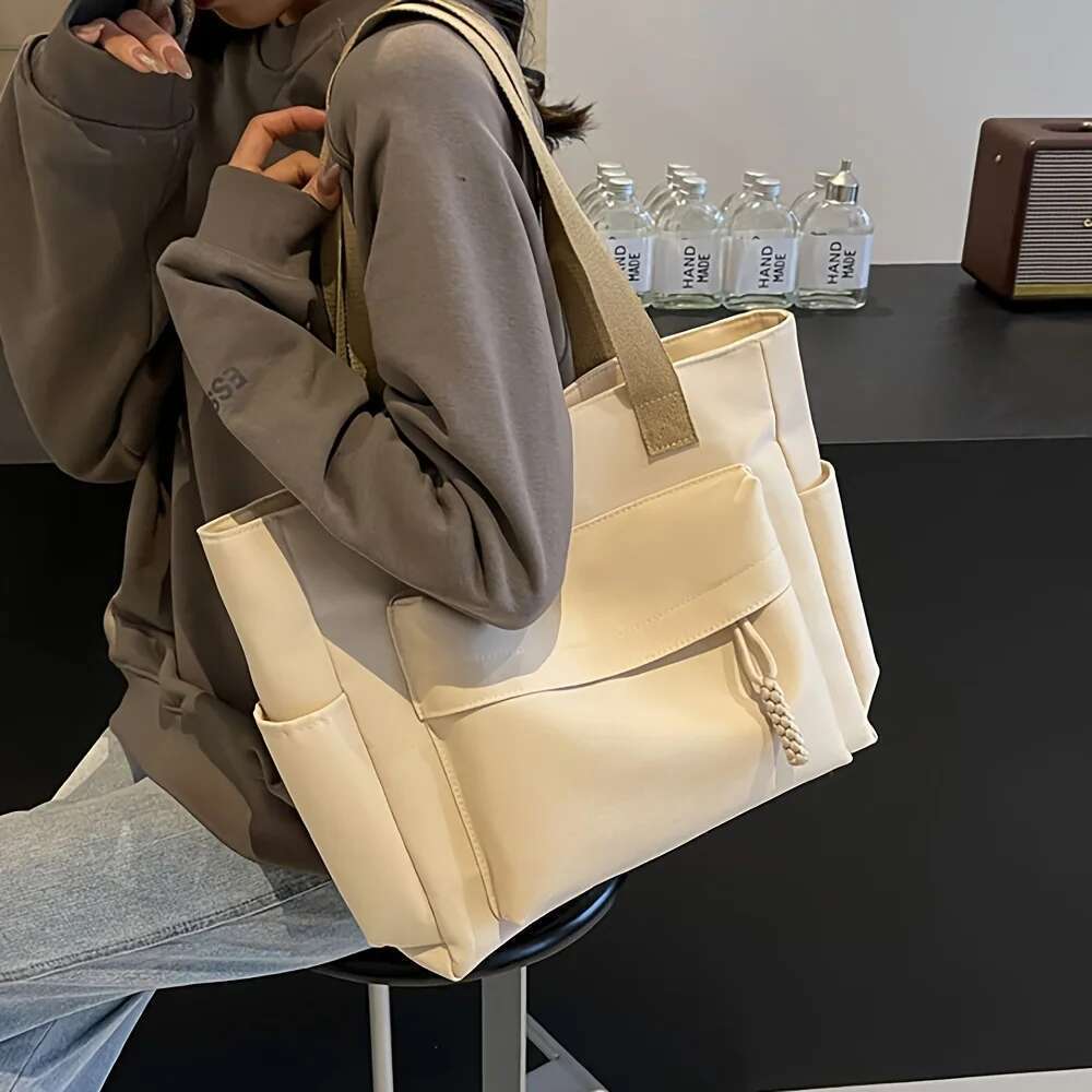 Nylon Tote With Multiple Pocket Lightweight Foldable Design For Office Commute Shopping Fiess Storage Handbag Shoulder Bag