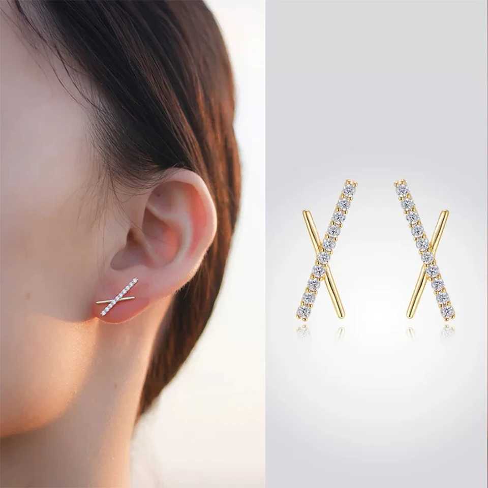 Yupsk Fashion Small Cross X-shape Zircon Pearl Earrings for Women Statement Unusual Accessories Luxury Wedding Party Jewelry Y250510