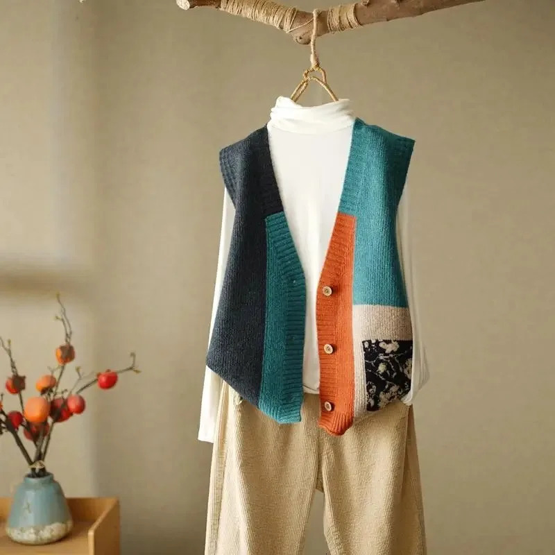 Retro Knitted Tank Top Open Woolen Sweater AutumnWinter Loose n Feel Small Womens Coat 250506