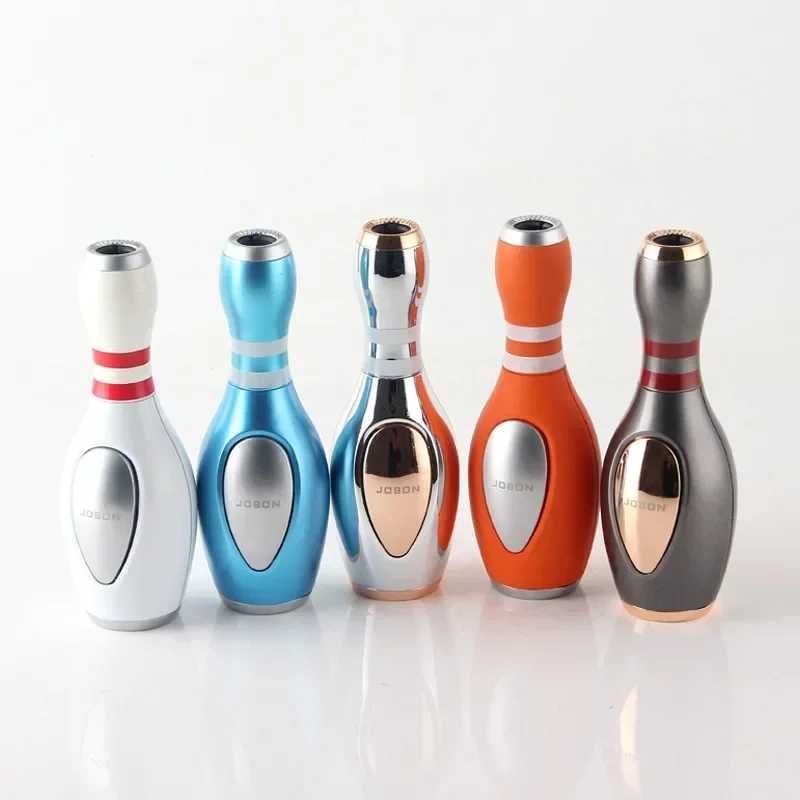 Jobon Bowling Ball Shaped Turbine Torch Lighter Desktop Ornaments Gift Metal Outdoor Windproof Blue Flame Jet Butane Gas Lighter Y250513