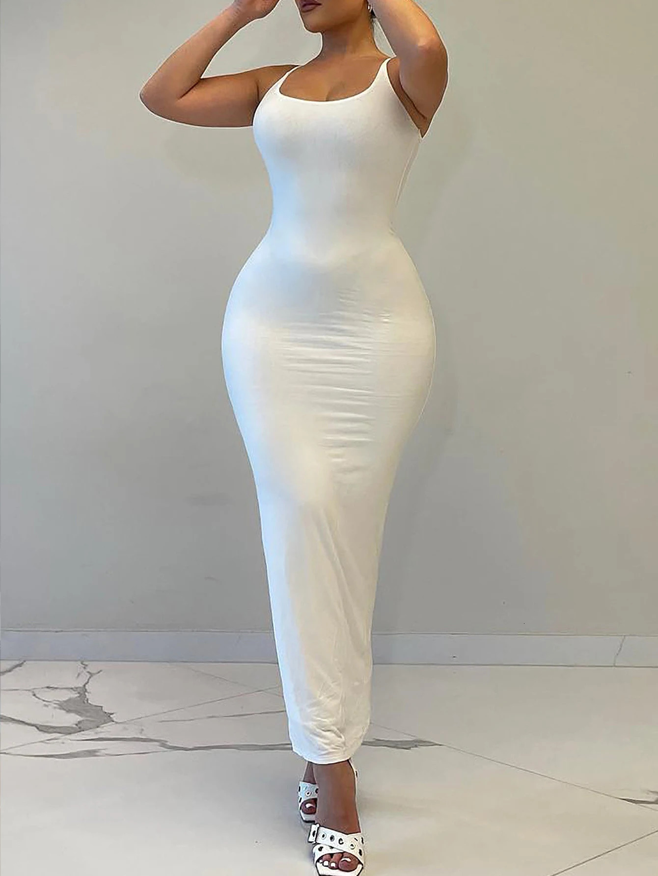 Womens Uneck camisole dress with highend feel sleeveless long slim fit 250513