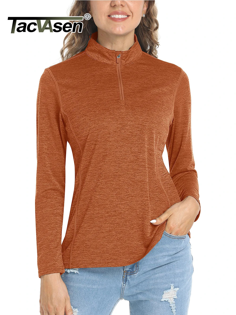 TACVASEN UPF50 Summer Quarter Pullovers Womens Sun Protection Long Sleeve TShirts Performance Outdoor Sports Tee Shirts Tops 250513