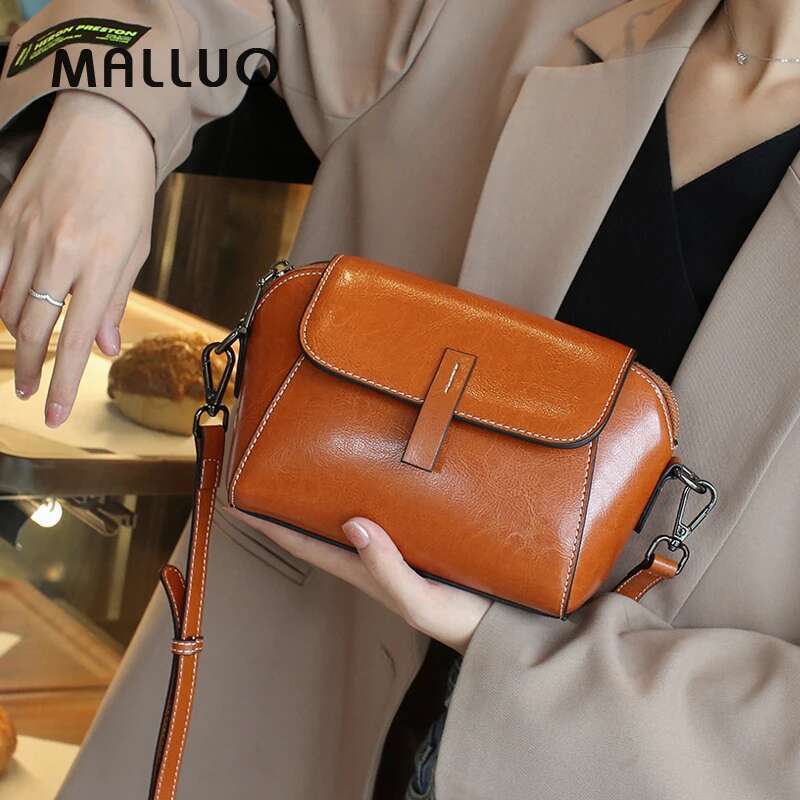 Oil Wax Cowhide Genuine Leather Crossbody Small for Women Fashionable Versatile Shoulder Shell Handbag Lady Casual Phone Bag