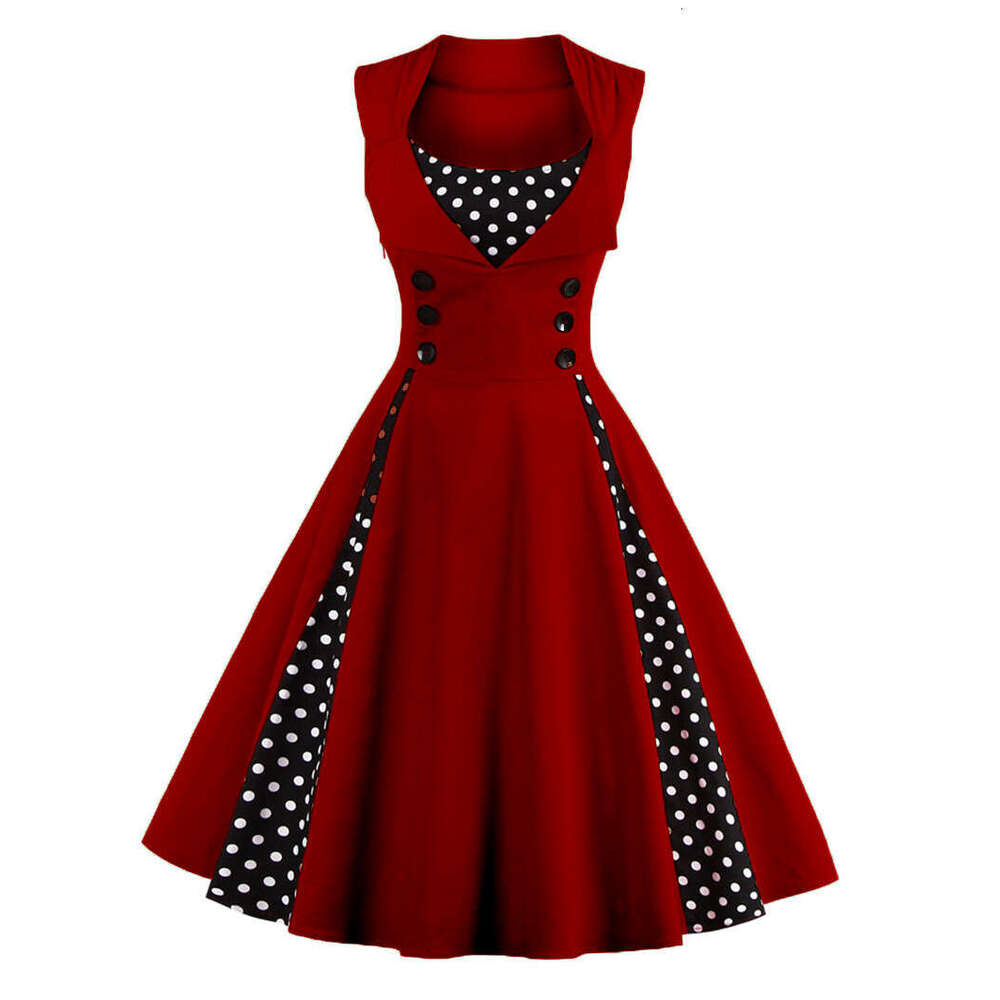 Women Clothes Dress Women S Big Swing Gothic Skirt S Red Polka Dot Dress Straight KQ
