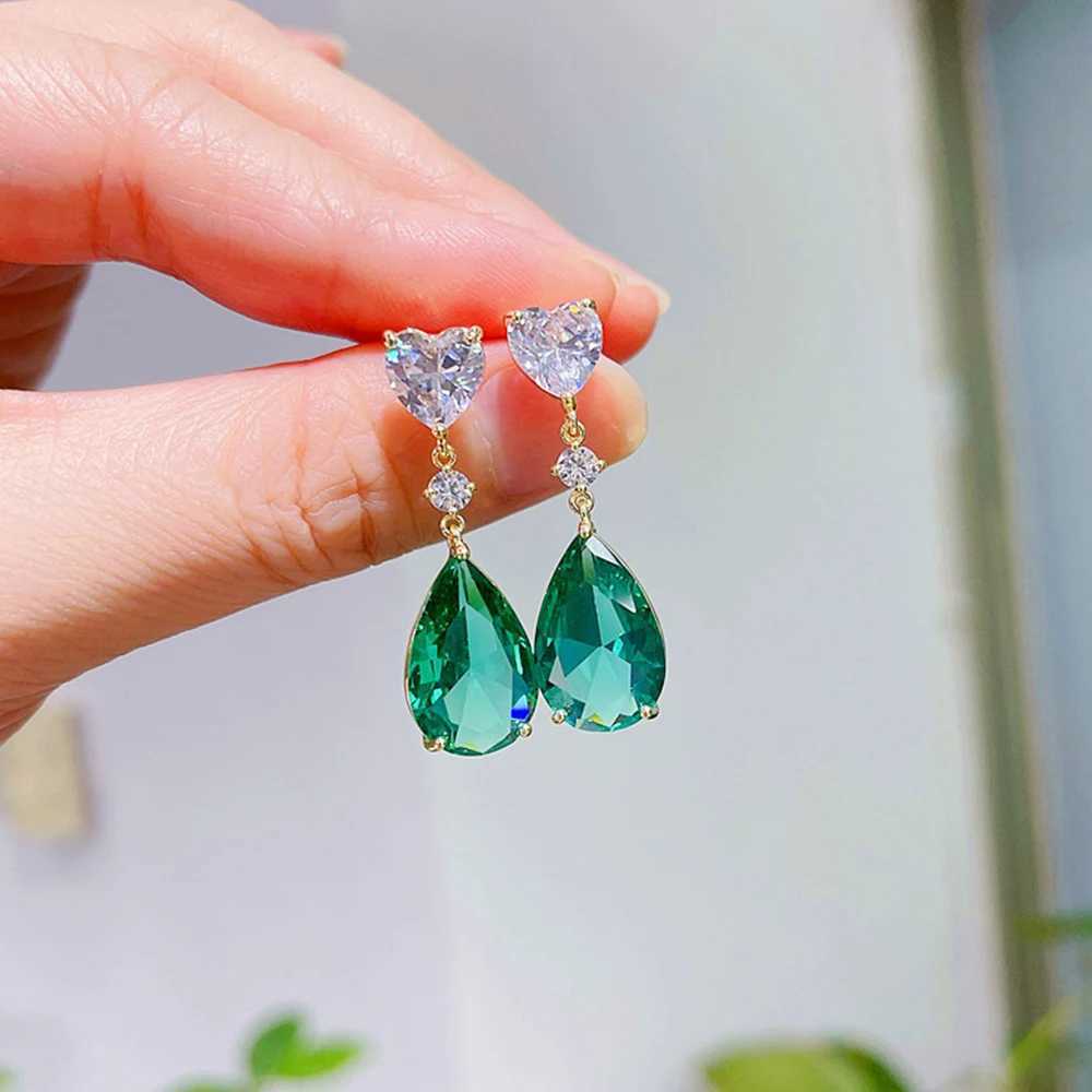 Huitan Blue/Green Pear Cubic Zirconia Drop Earrings Luxury Colorful CZ Earrings Women for Wedding Party 2022 New Trendy Jewelry Y250510