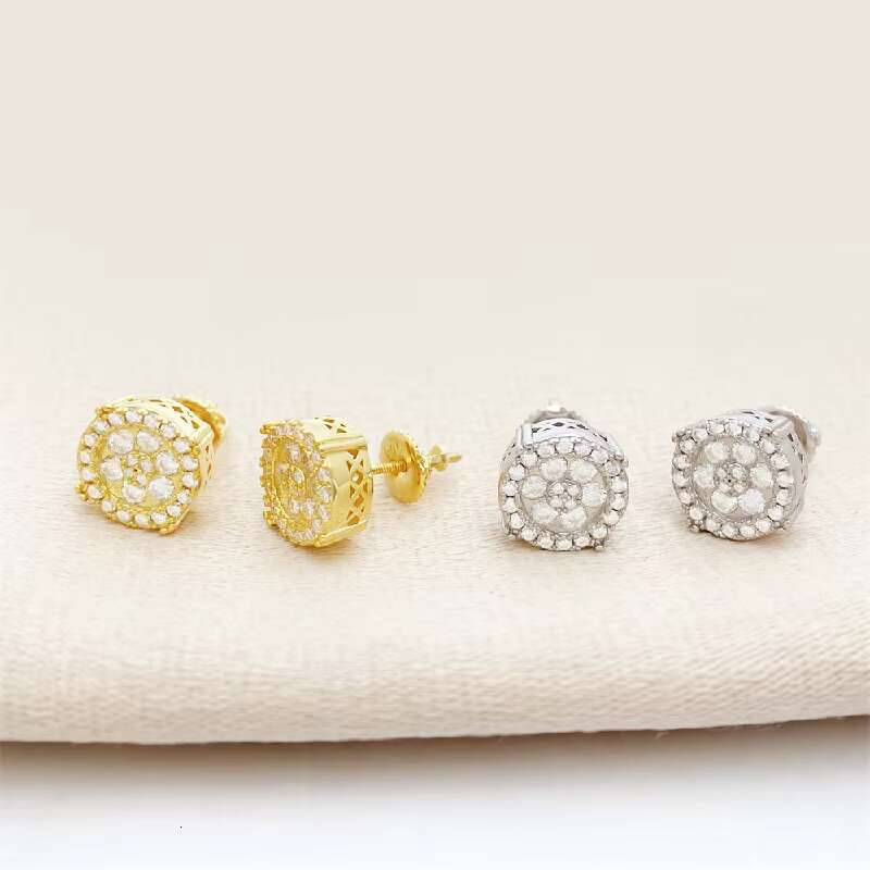 New Hip Hop 925 Silver Moissanite Ear Studs Trendy Earrings