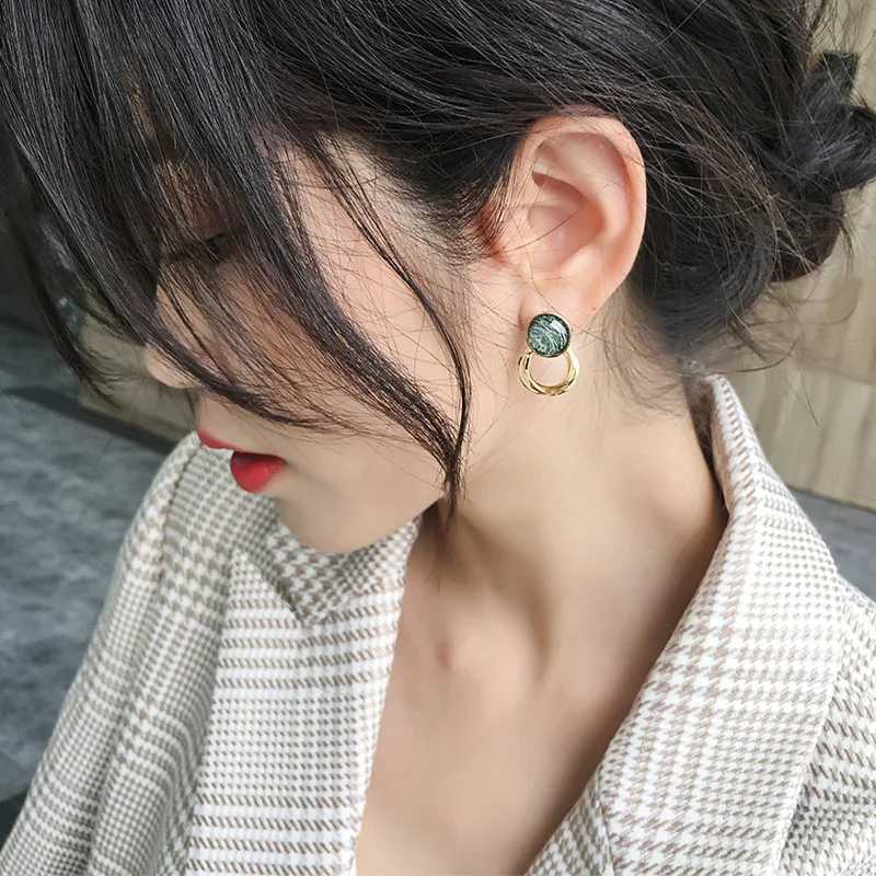 Retro Green Brushed Round Earrings for Women Temperament Simple Stud Earrings Trend Girls Fairycore Charms Jewelry Gift Y250510